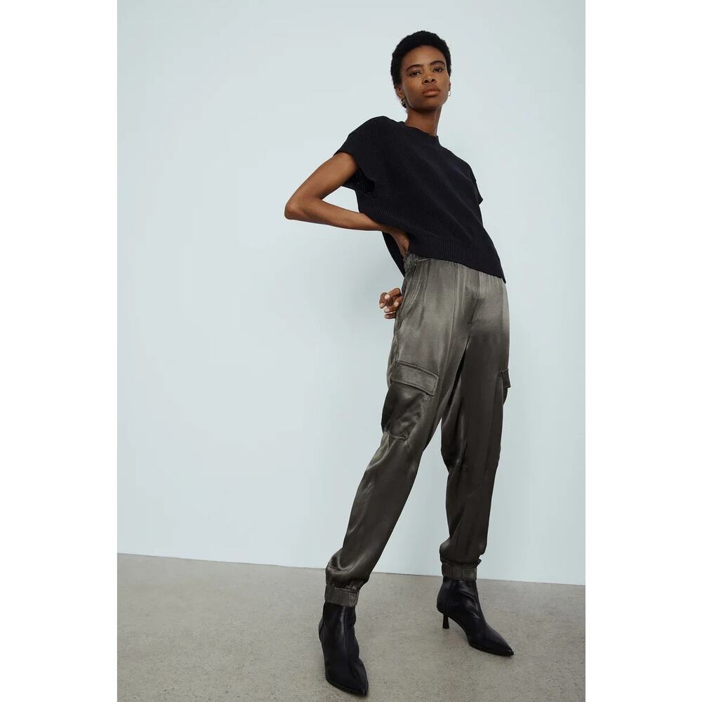 Melissa Nepton Drawstring Waist Satin Jogger Pants Green Size Medium